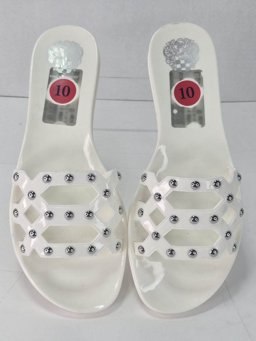 Vince Camuto Carron White Lattice Studded Flat Slide Jelly Sandals Women's Sz 10 - Picture 4 of 7
